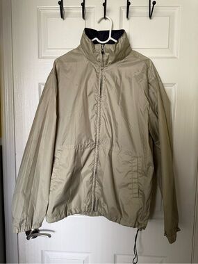 Men's Lightweight Beige Windbreaker Jacket with High Collar